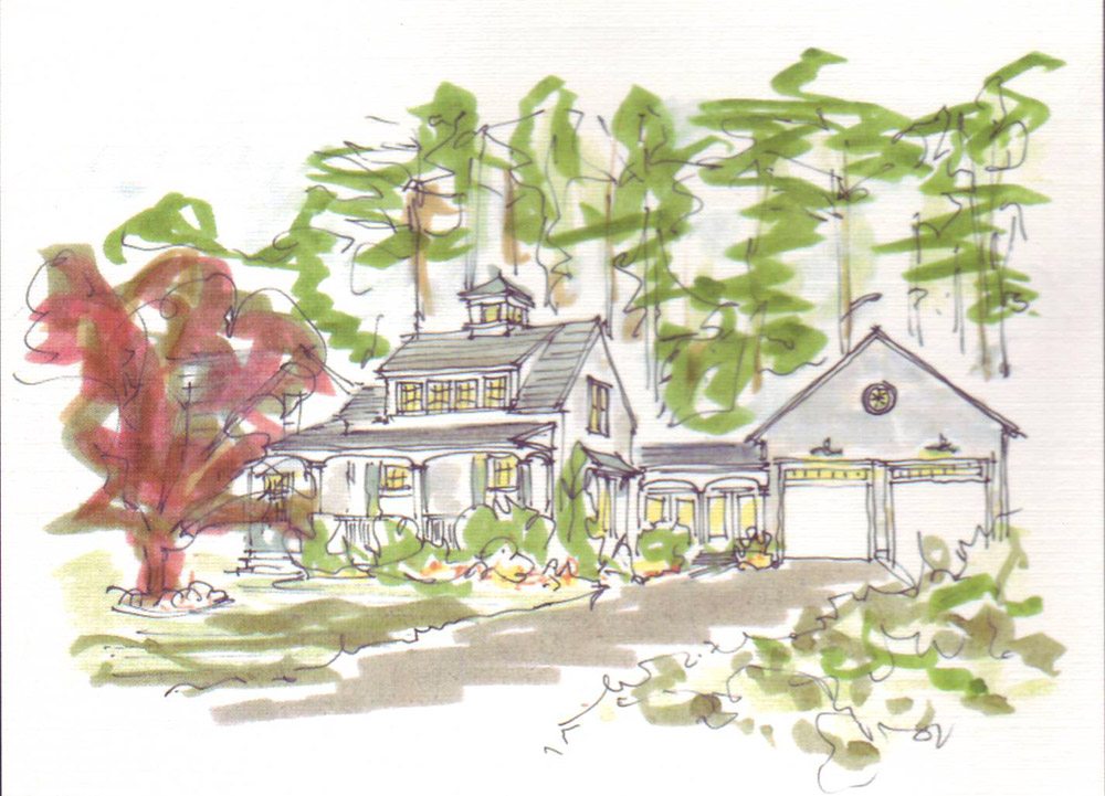 A sketch of the Dressing Rooms Interior Design studio in Westford, Massachusetts.